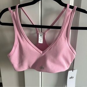 ALO Yoga Sweet Pink Airlift Ribbed Jump Start V-Neck Bra (NWT)